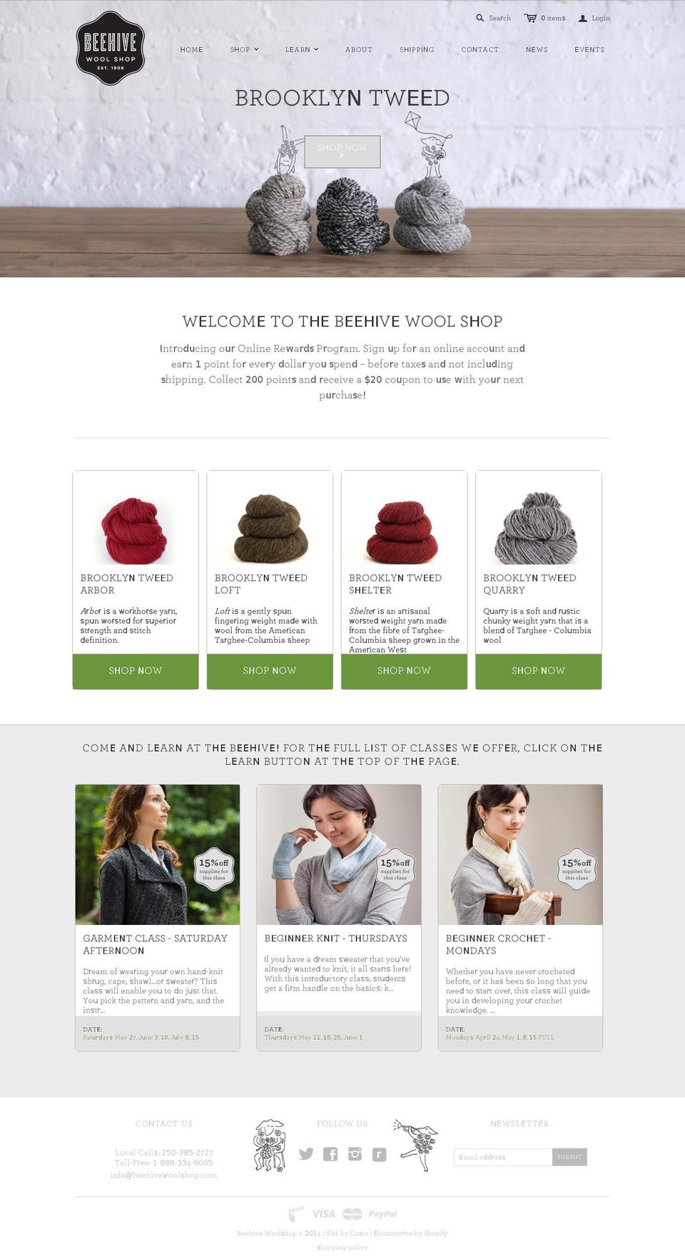 beehivewoolshop.com shopify website screenshot