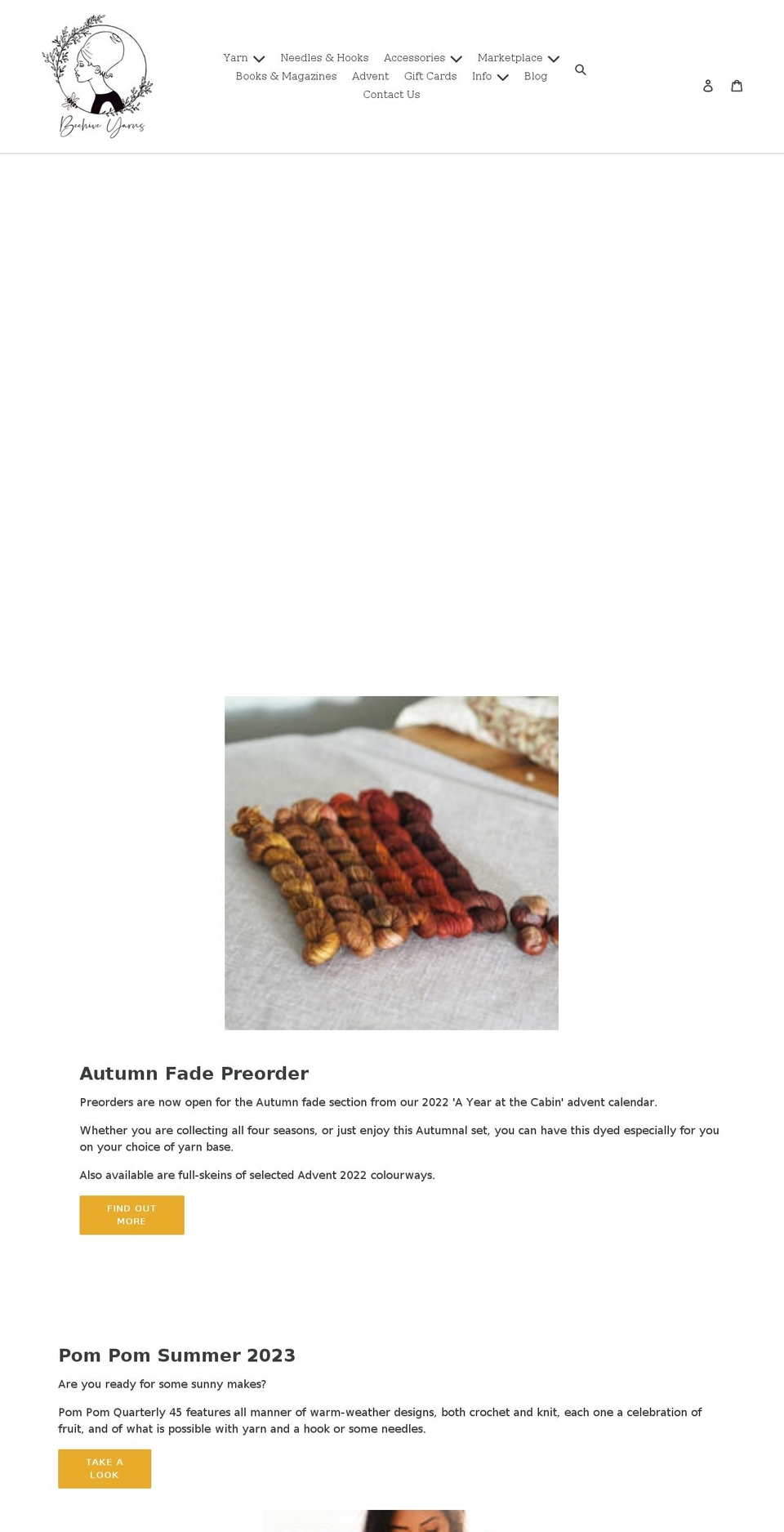 beehiveyarns.com shopify website screenshot