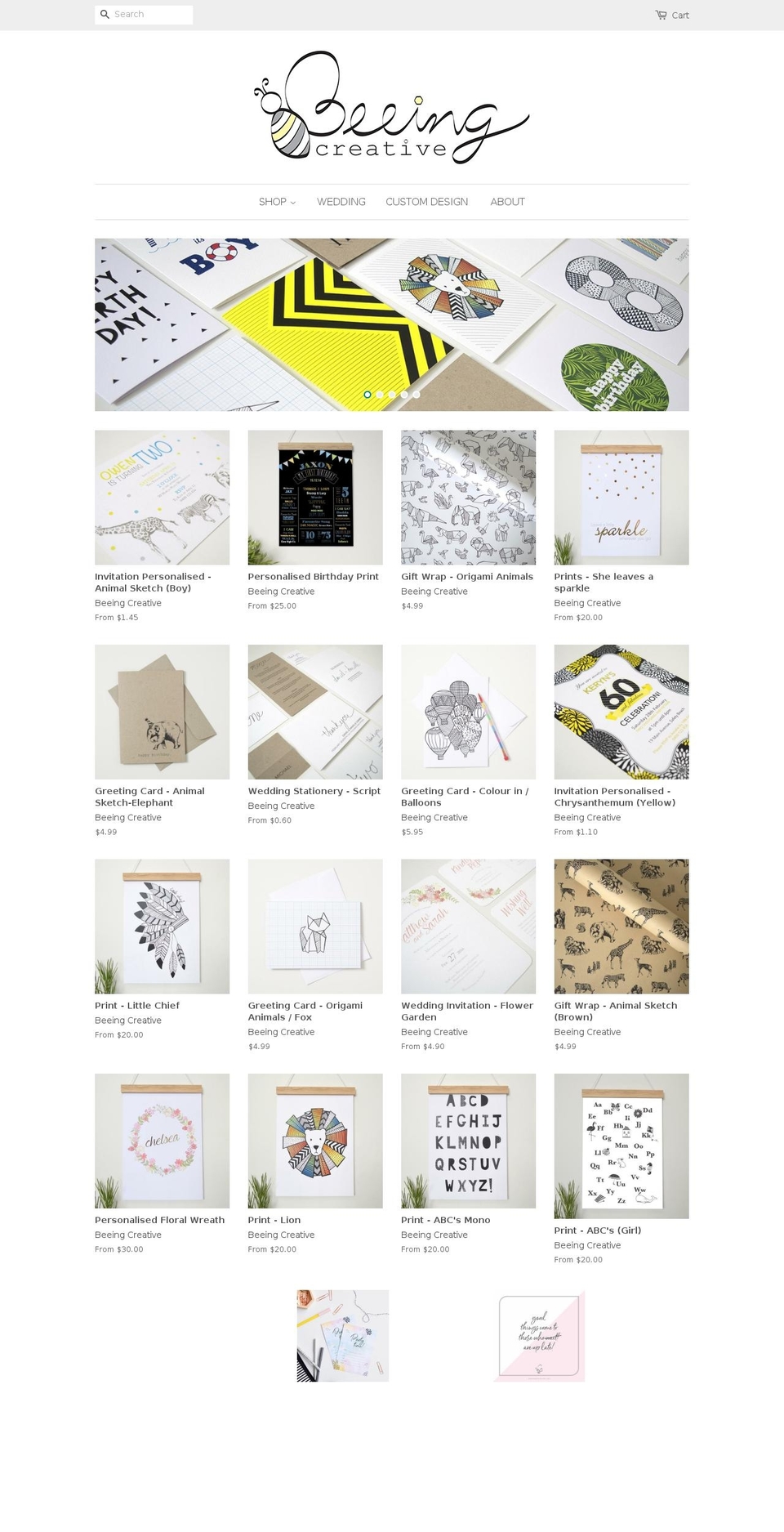 beeingcreative.net shopify website screenshot