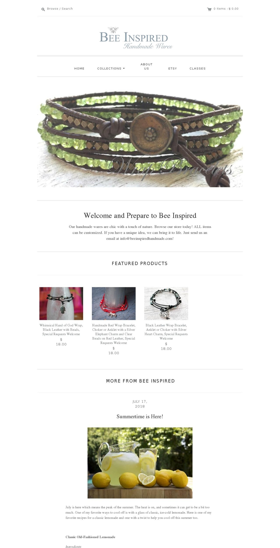 beeinspiredhandmade.com shopify website screenshot