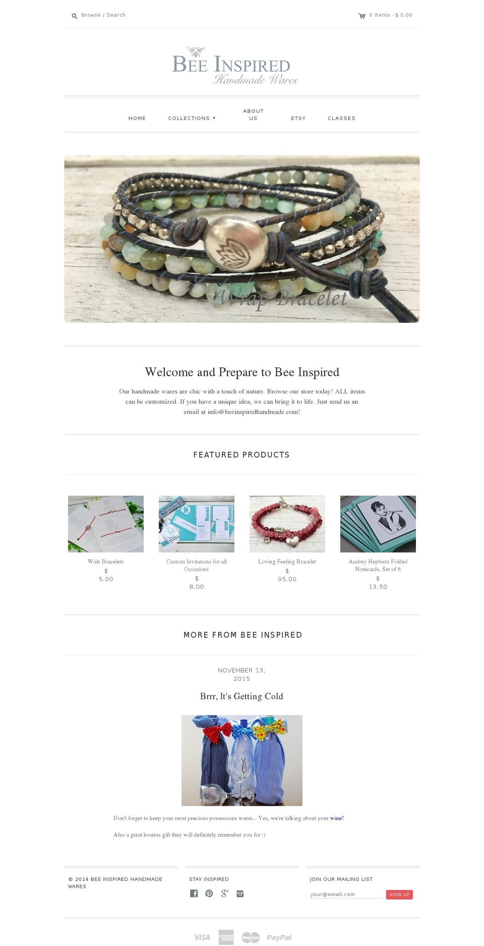 beeinspiredhandmadewares.com shopify website screenshot