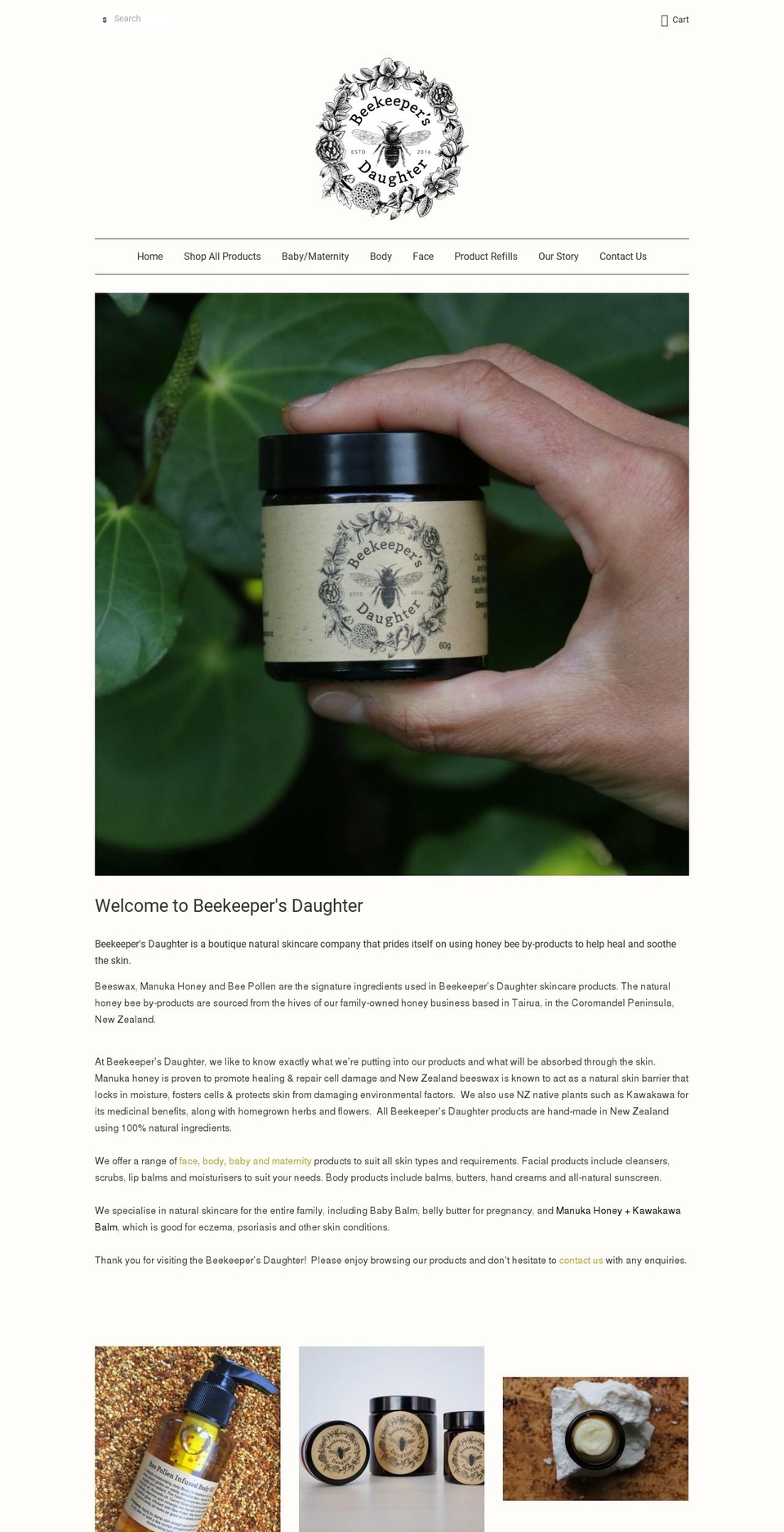 beekeepersdaughter.co.nz shopify website screenshot