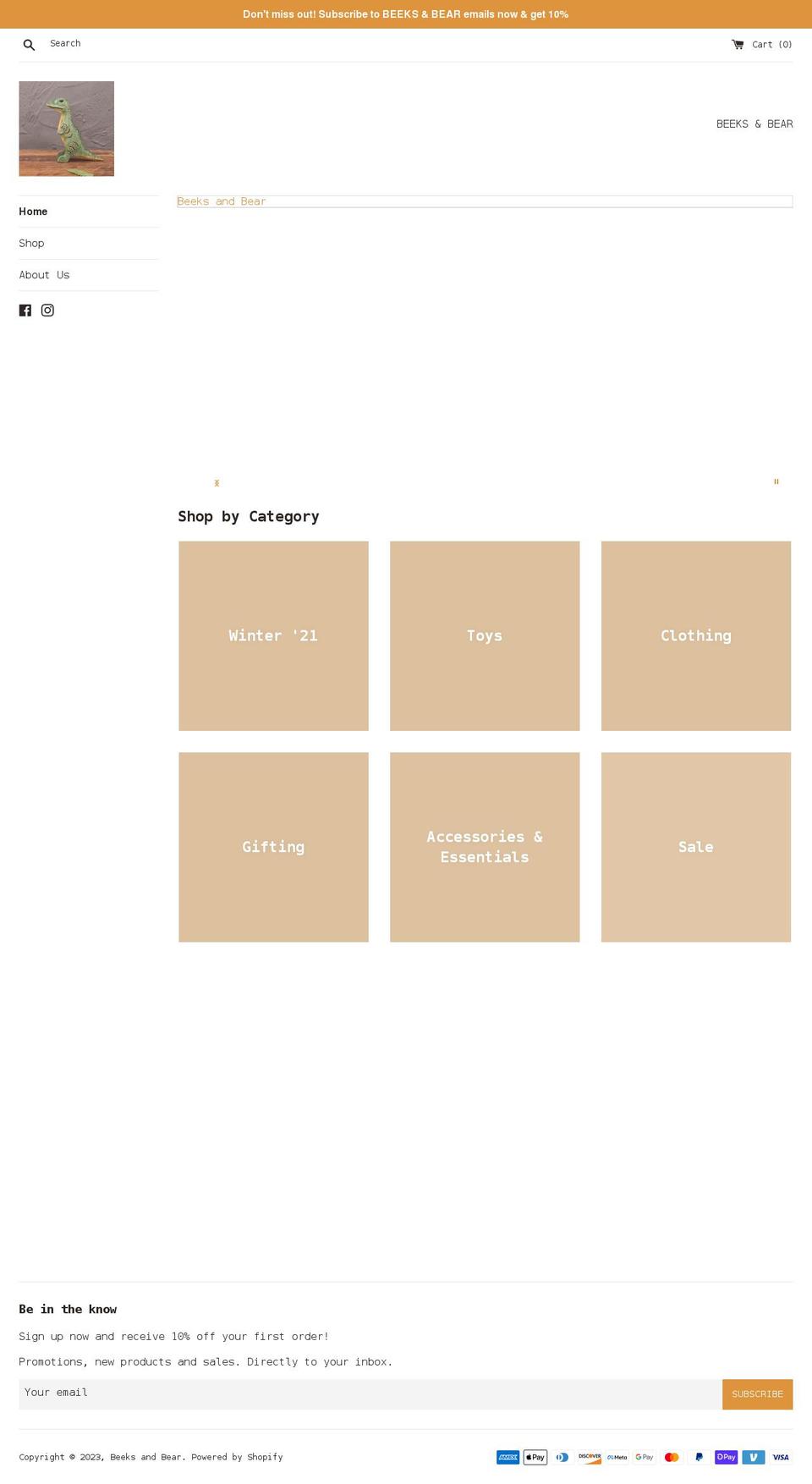 beeksandbear.com shopify website screenshot