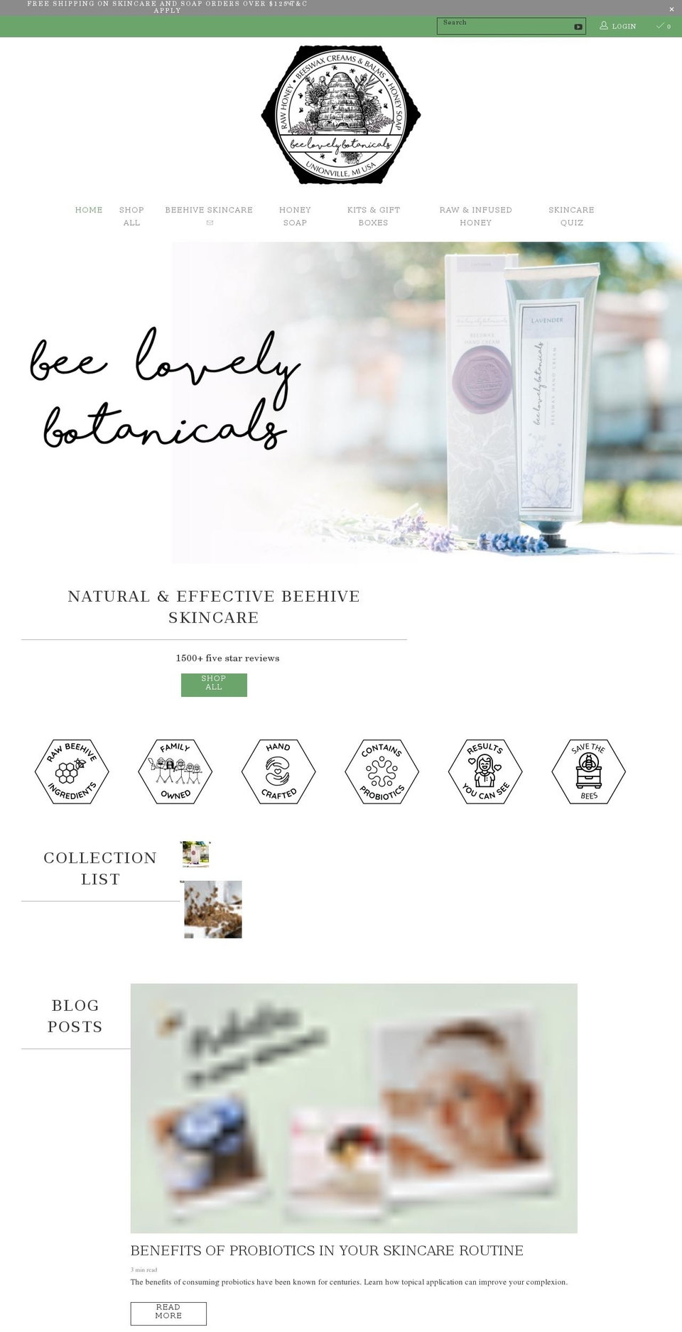 beelovelybotanicals.com shopify website screenshot