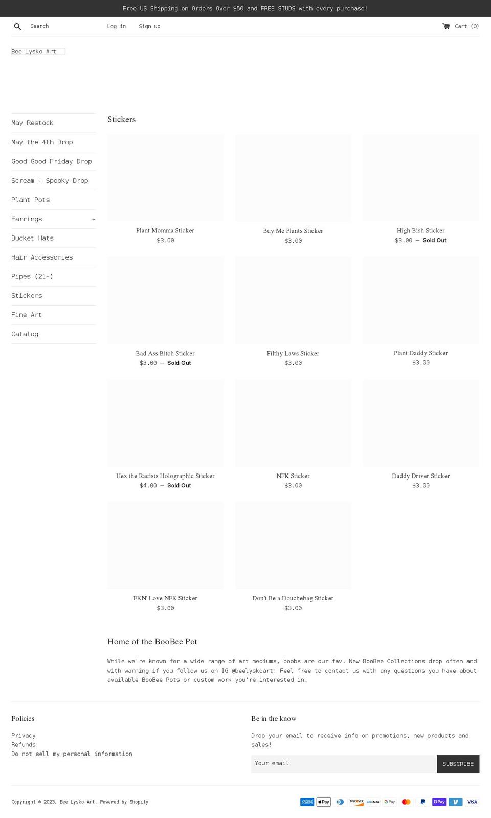 beelyskoart.com shopify website screenshot