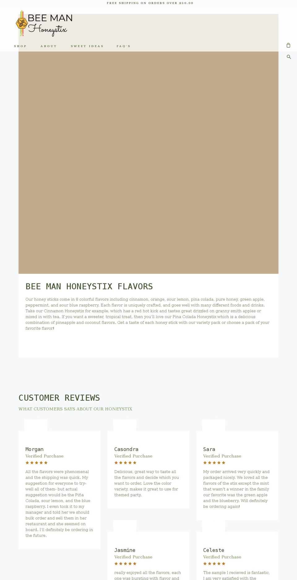 beemanhoneystix.com shopify website screenshot