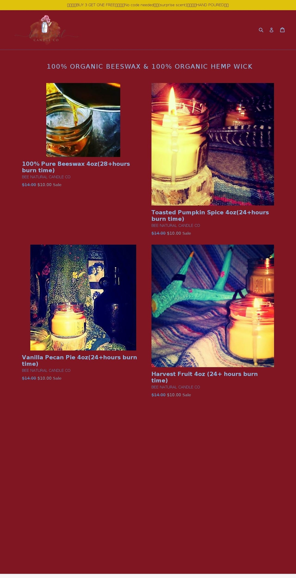 beenaturalcandleco.com — Shopify storefront screenshot