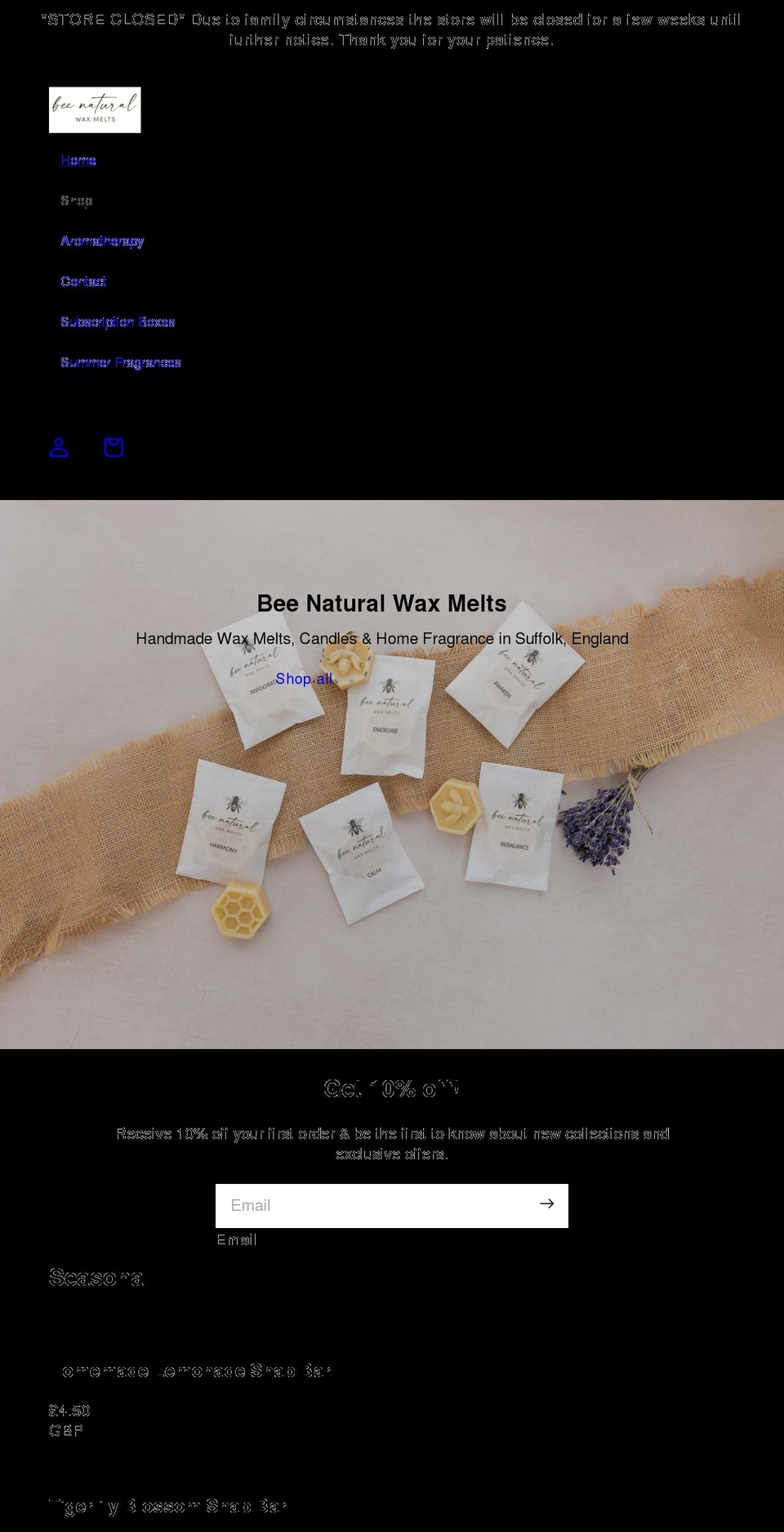 beenaturalwaxmelts.com shopify website screenshot