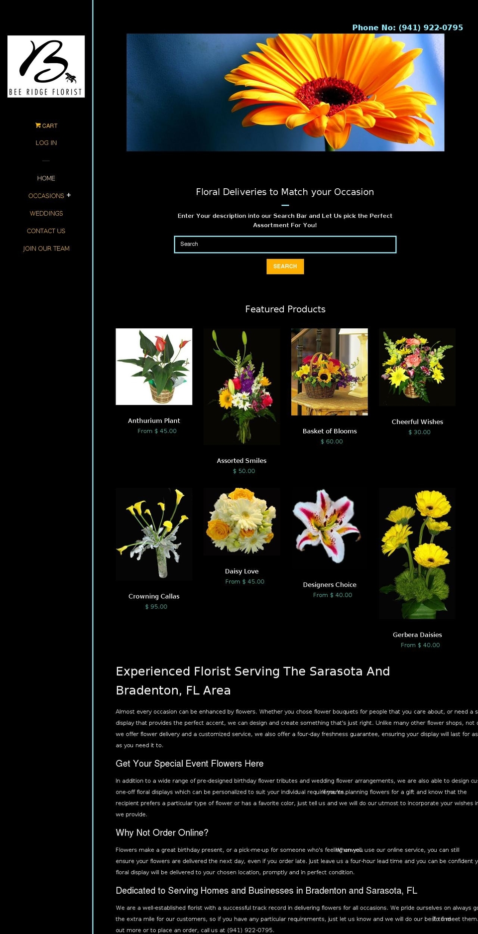beeridgeflorist.com shopify website screenshot