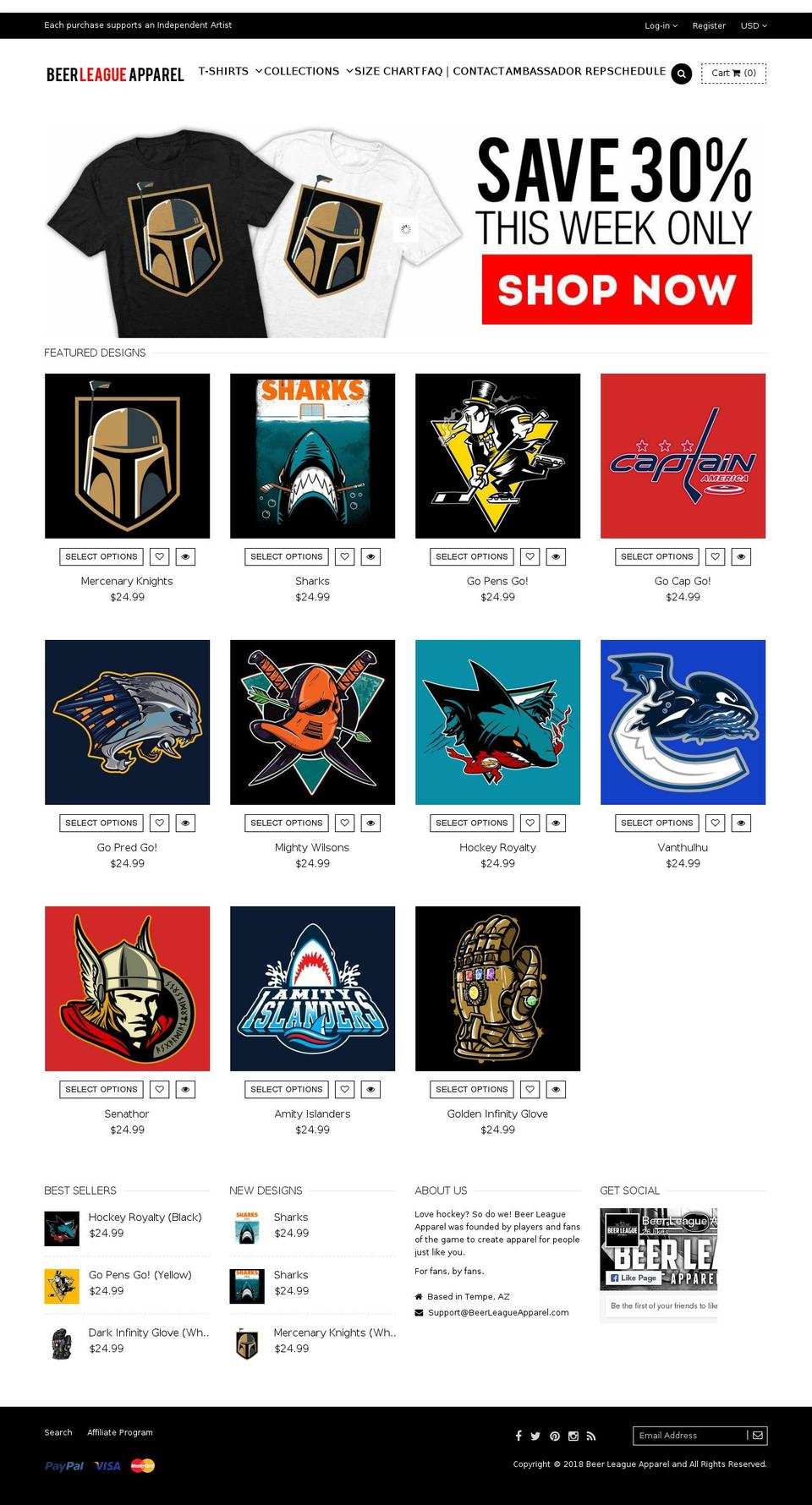 beerleagueapparel.com — Shopify storefront screenshot