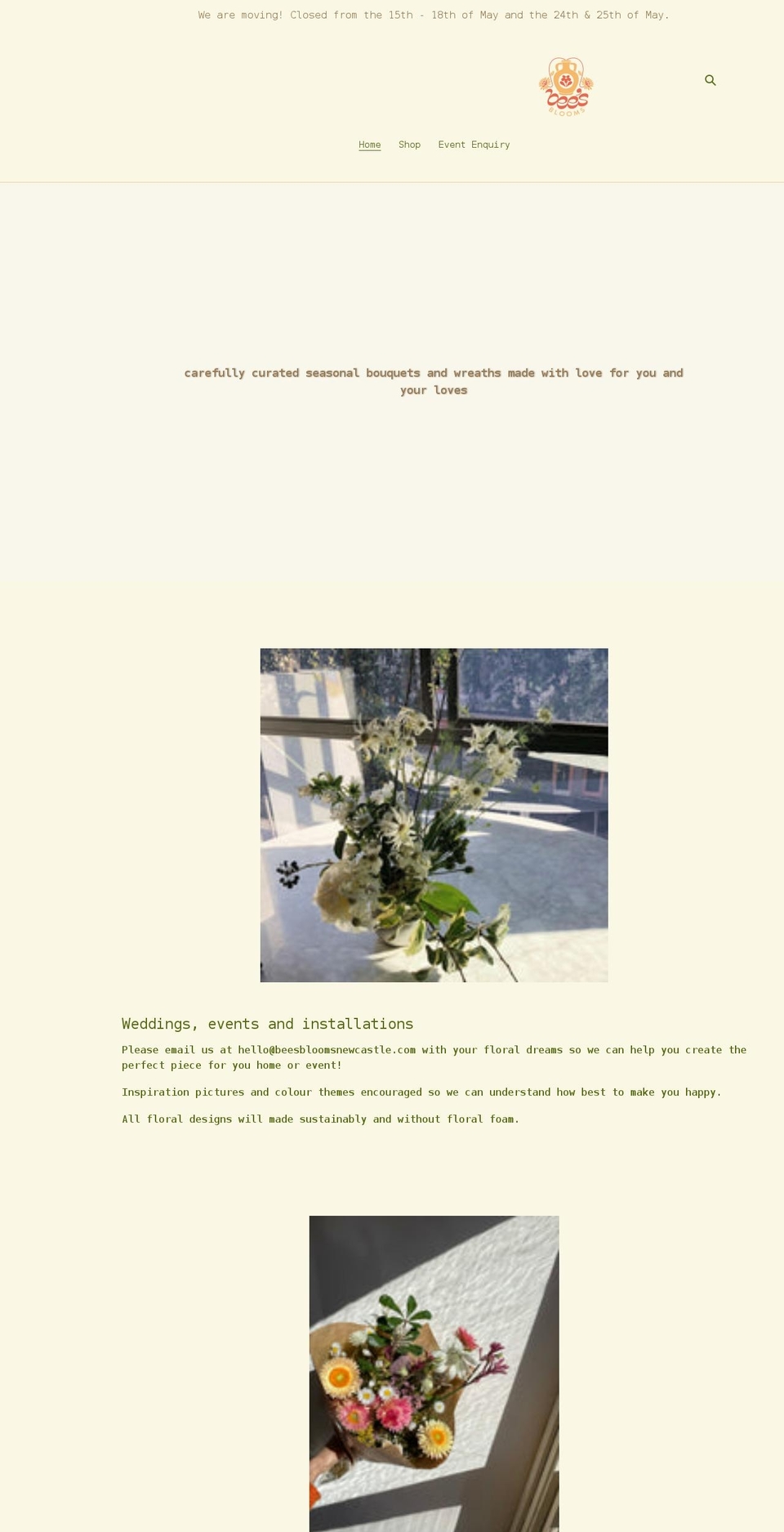 beesbloomsnewcastle.com shopify website screenshot