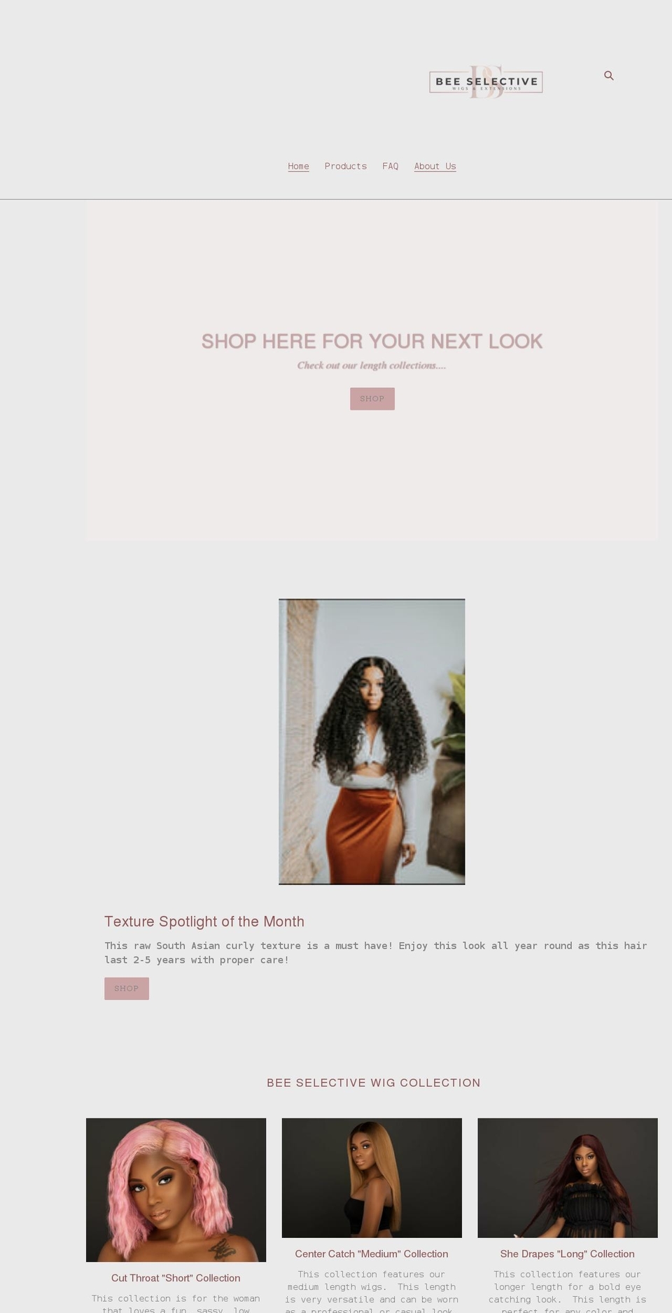 beeselectivewigs.com shopify website screenshot