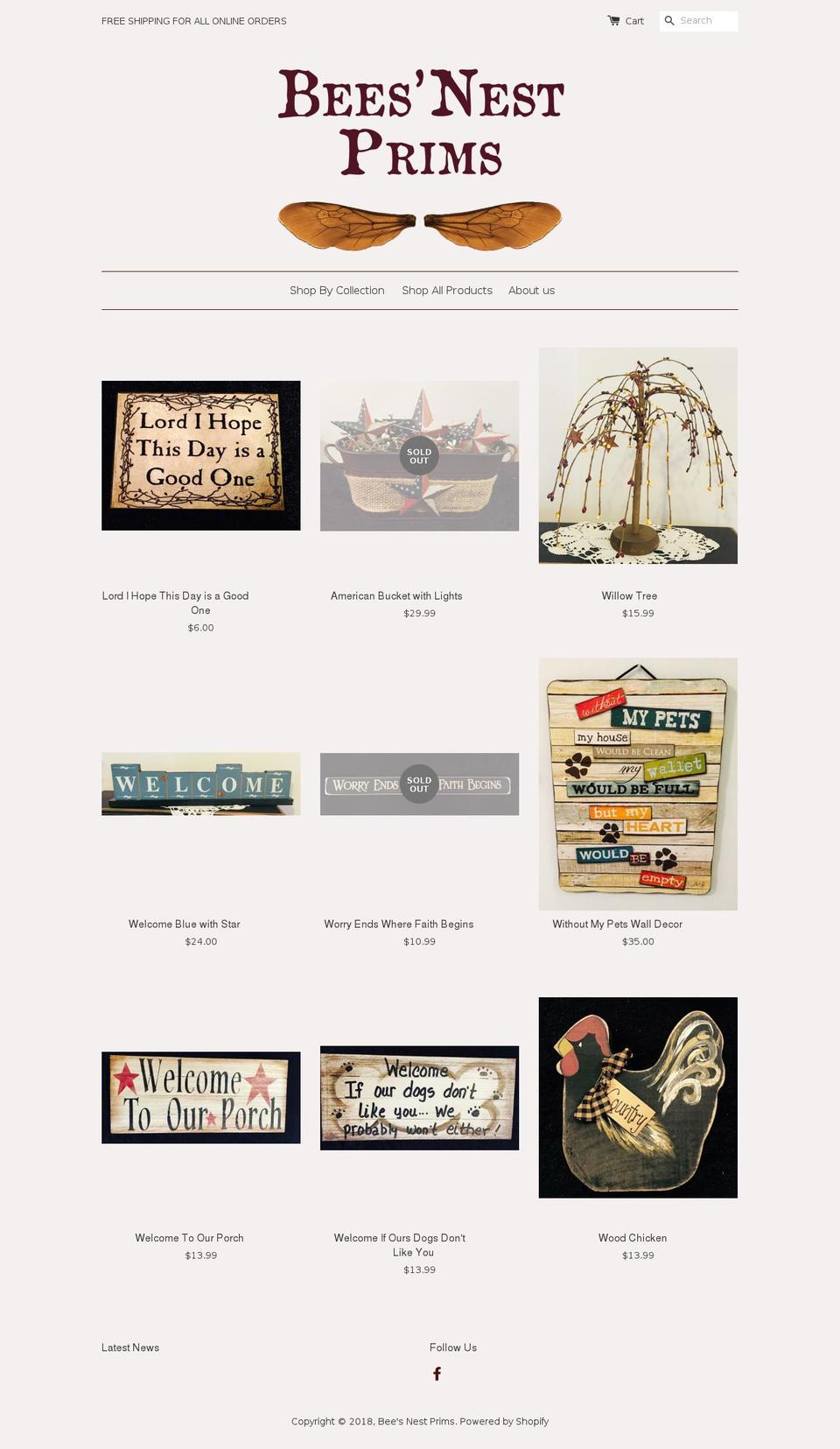 beesnestprims.com — Shopify storefront screenshot