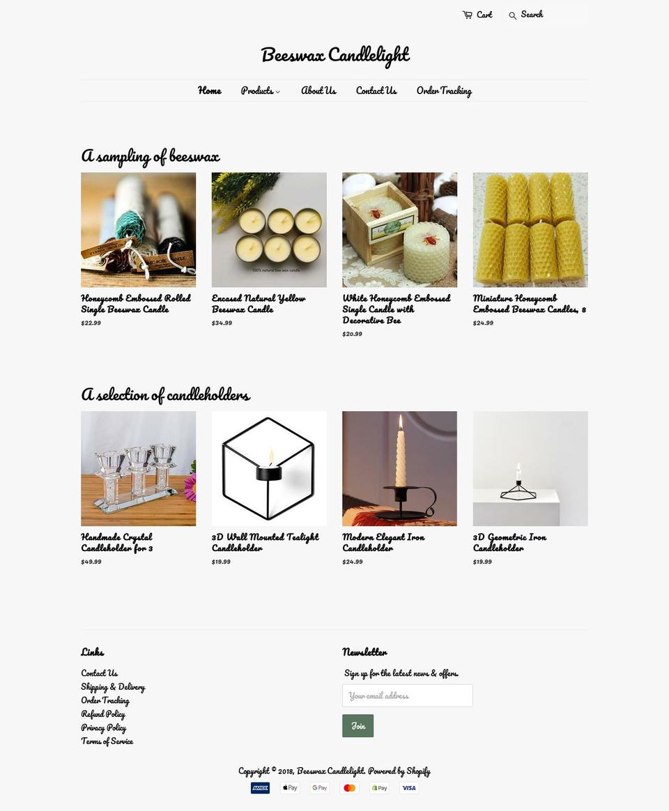 beeswaxcandlelight.com — Shopify storefront screenshot