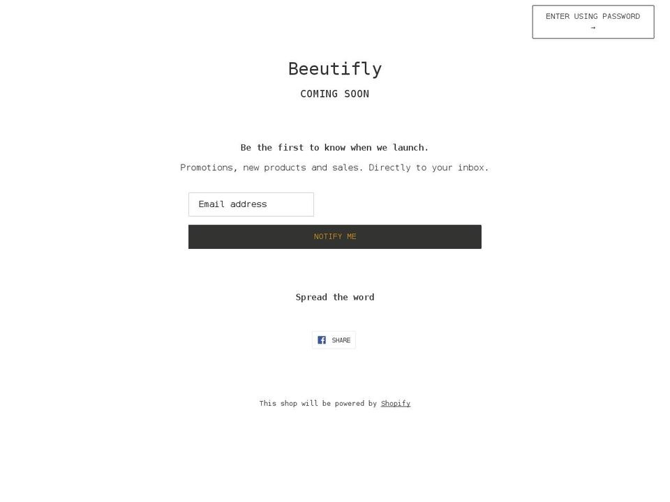 beeutifly.com shopify website screenshot