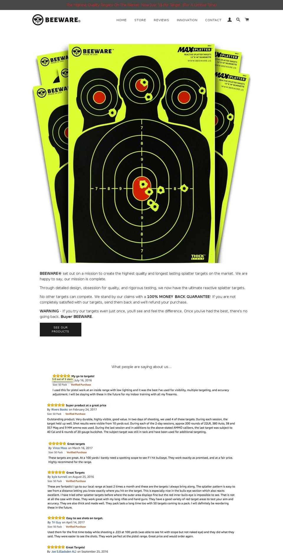 beewaretargets.com — Shopify storefront screenshot