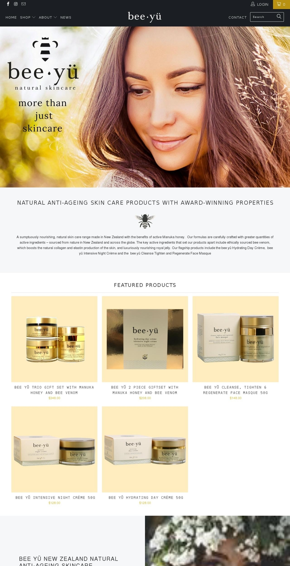 beeyuskincare.co.nz shopify website screenshot