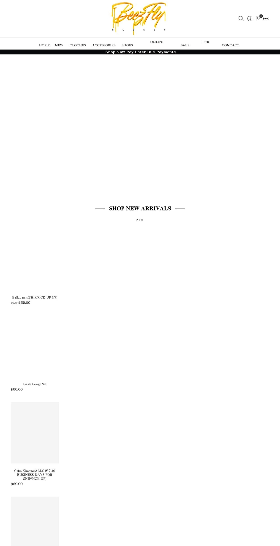 beezflycloset.com — Shopify storefront screenshot