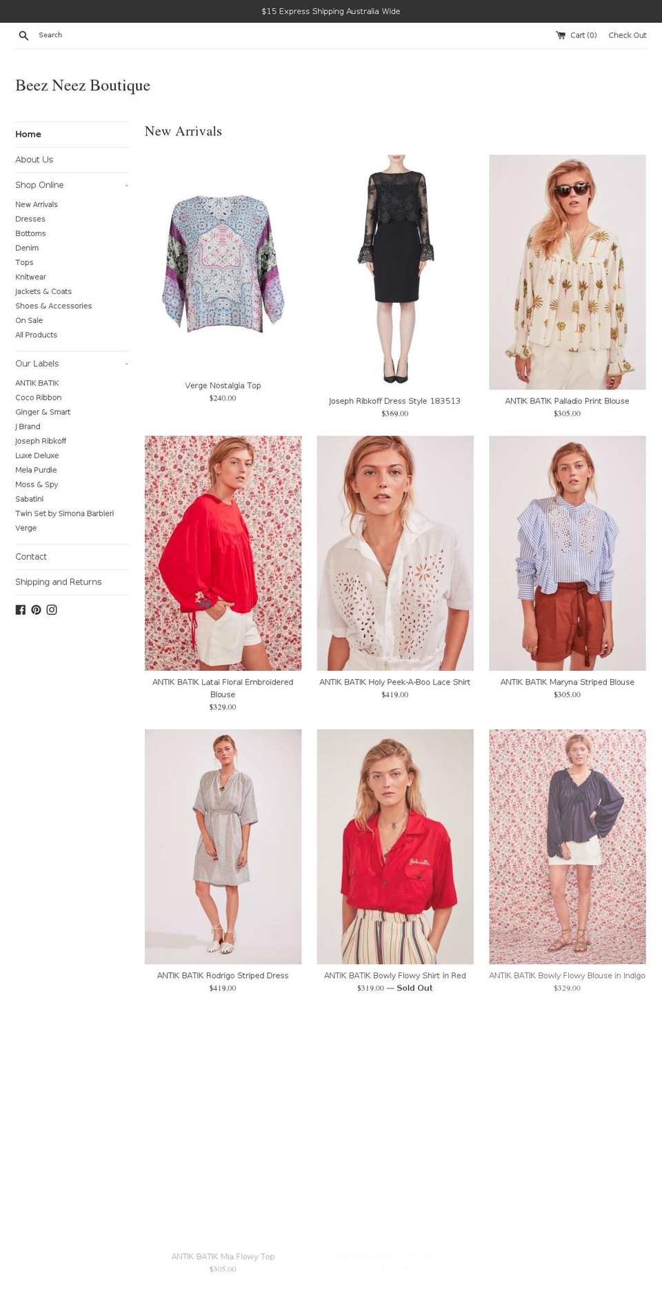 beezneezboutique.com — Shopify storefront screenshot