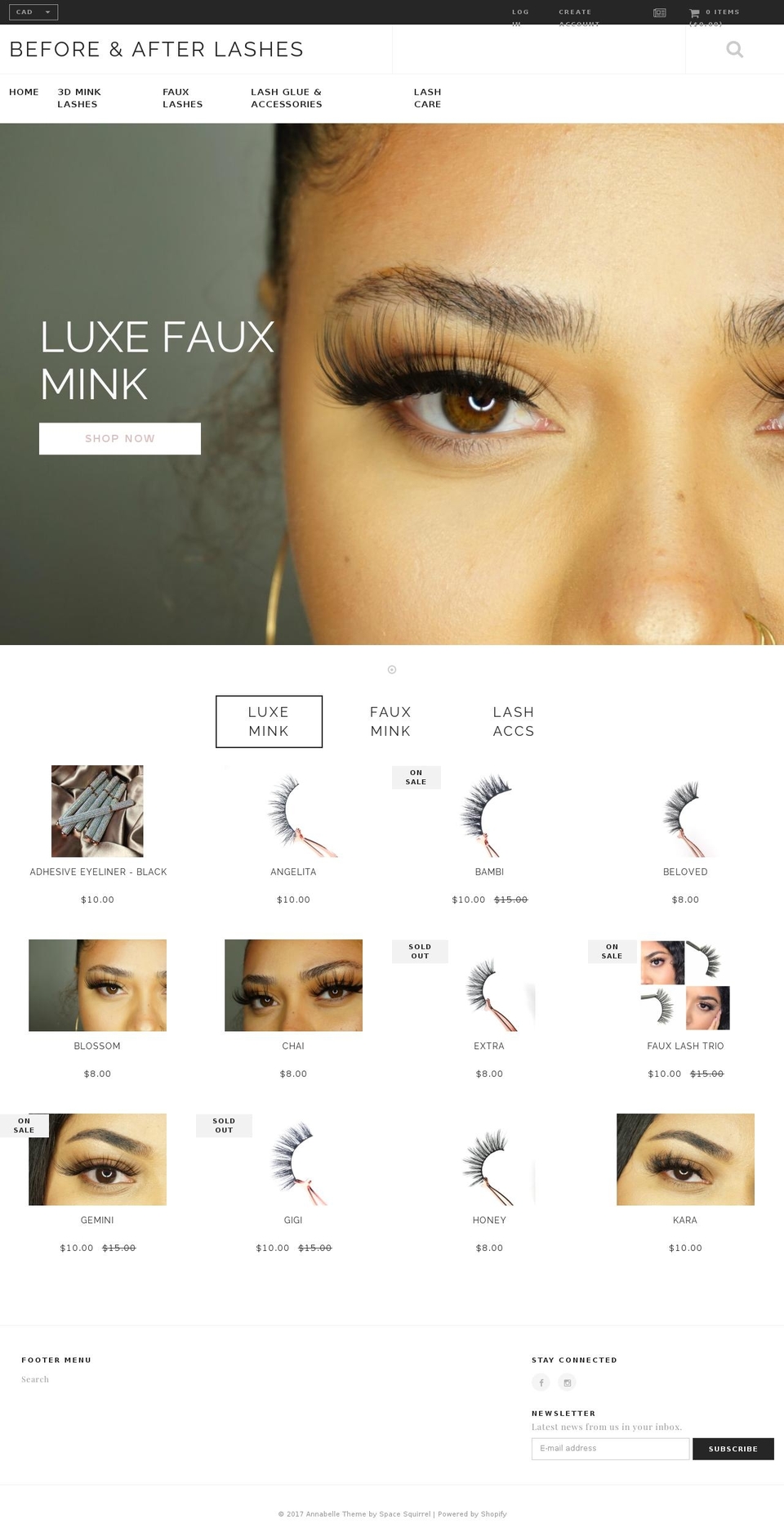 beforeandafterlashes.com — Shopify storefront screenshot