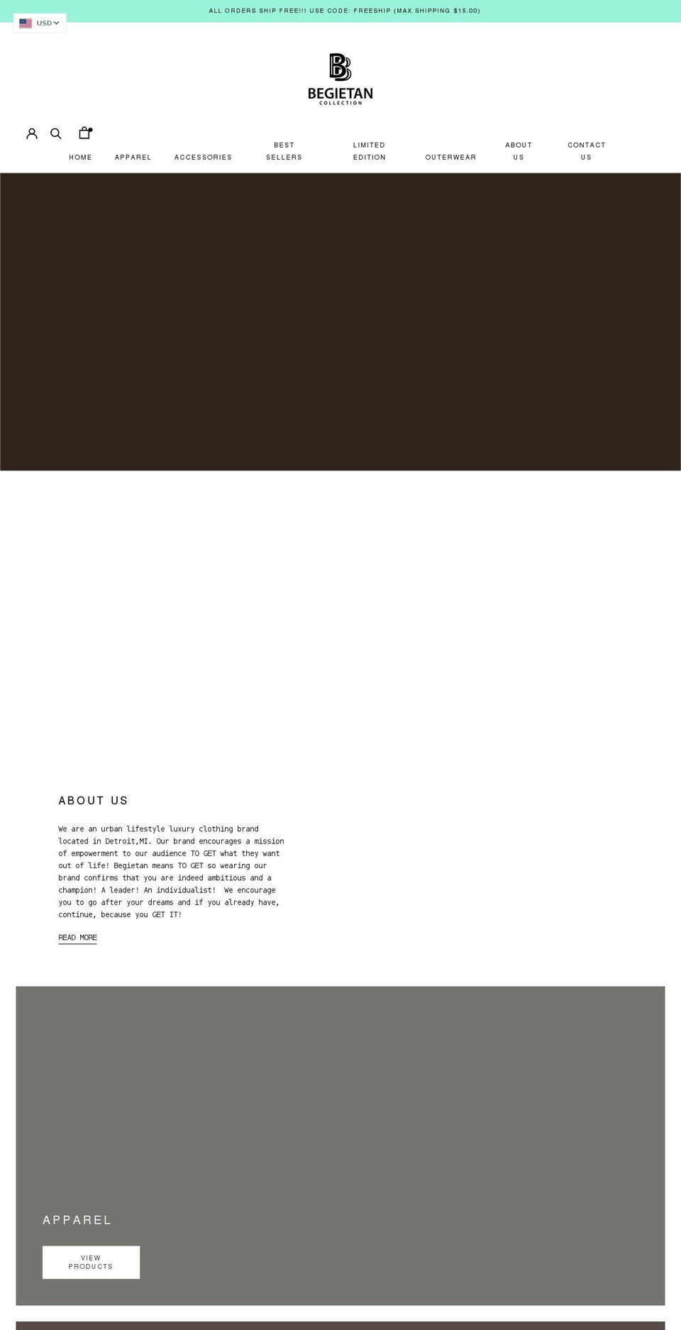 begietancollection.com shopify website screenshot