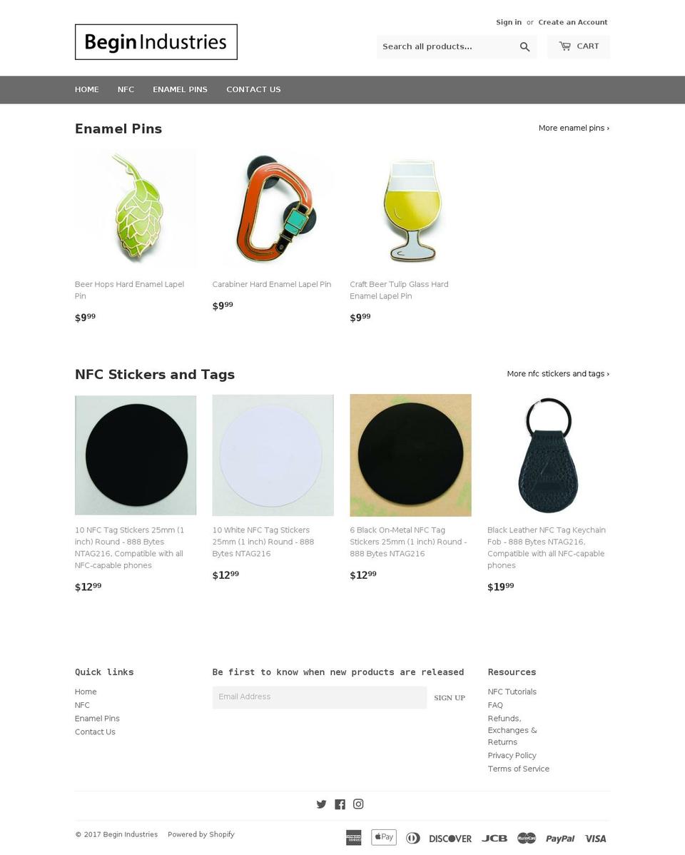 beginindustries.com shopify website screenshot