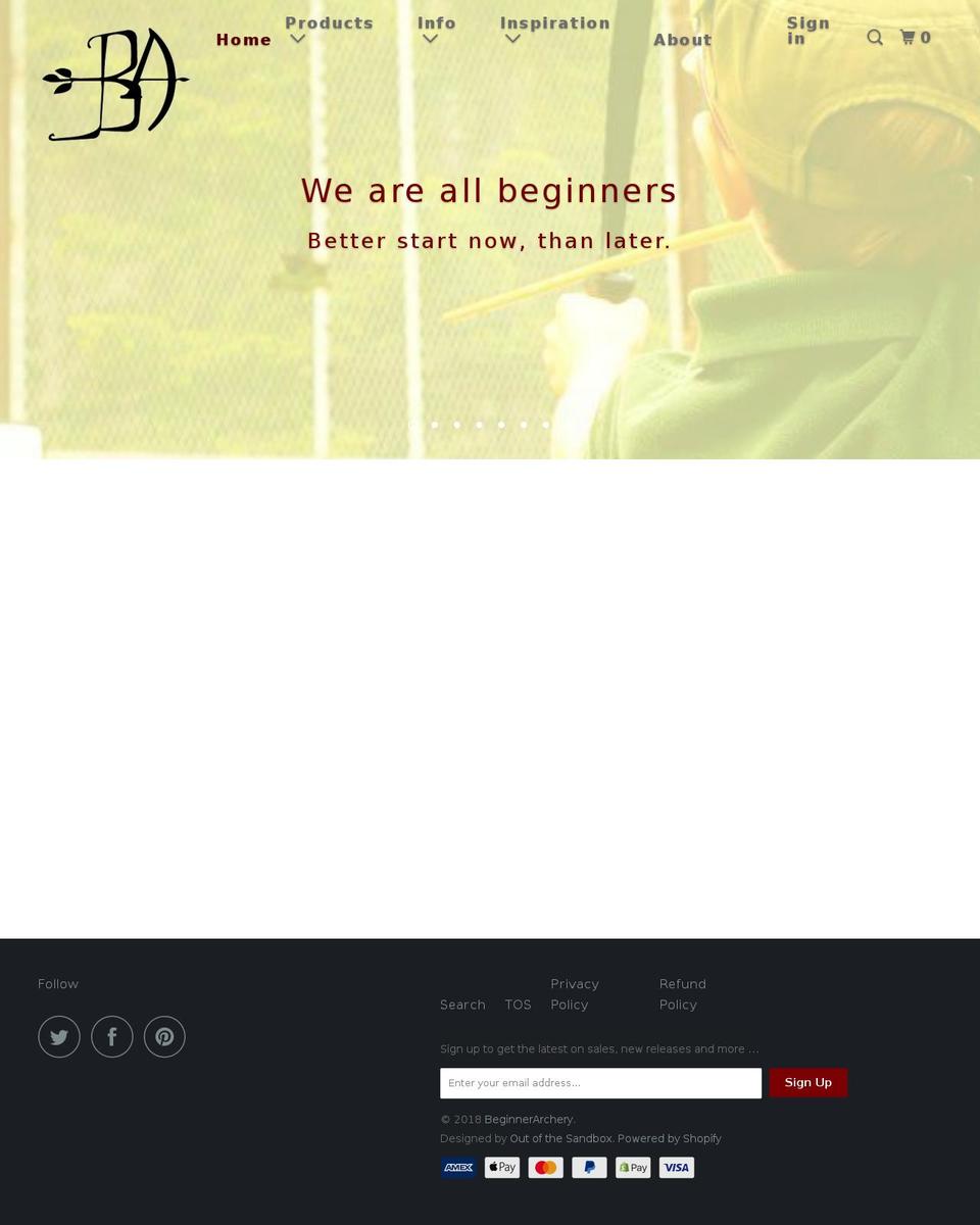 beginnerarchery.net shopify website screenshot