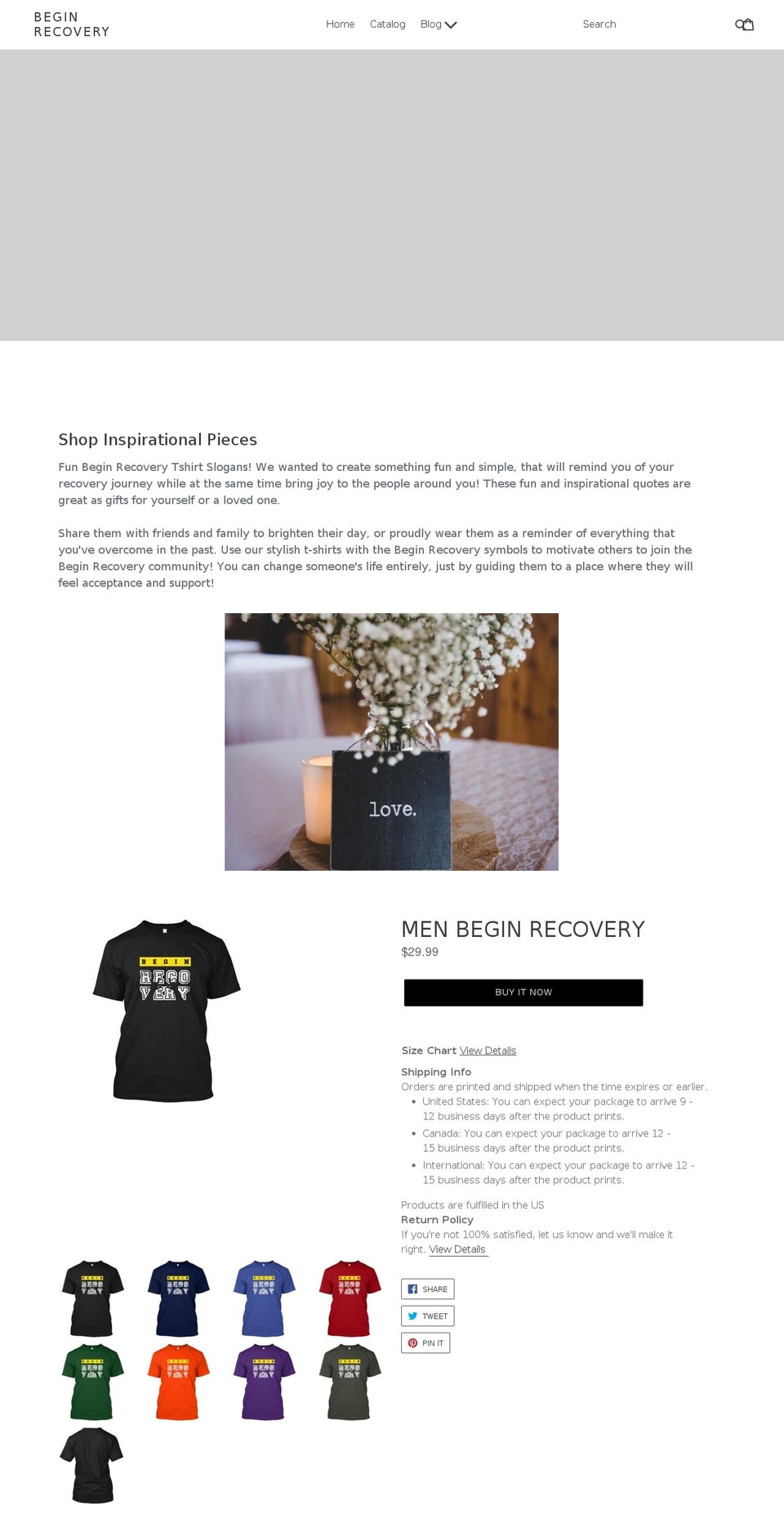 beginrecovery.org shopify website screenshot