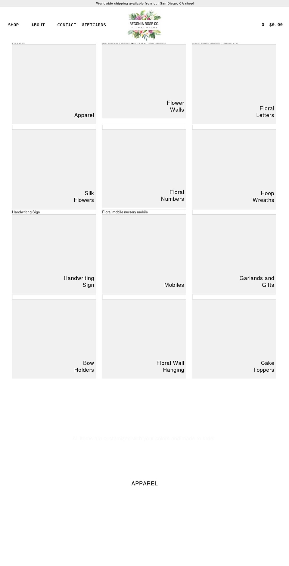 begoniaroseco.com shopify website screenshot