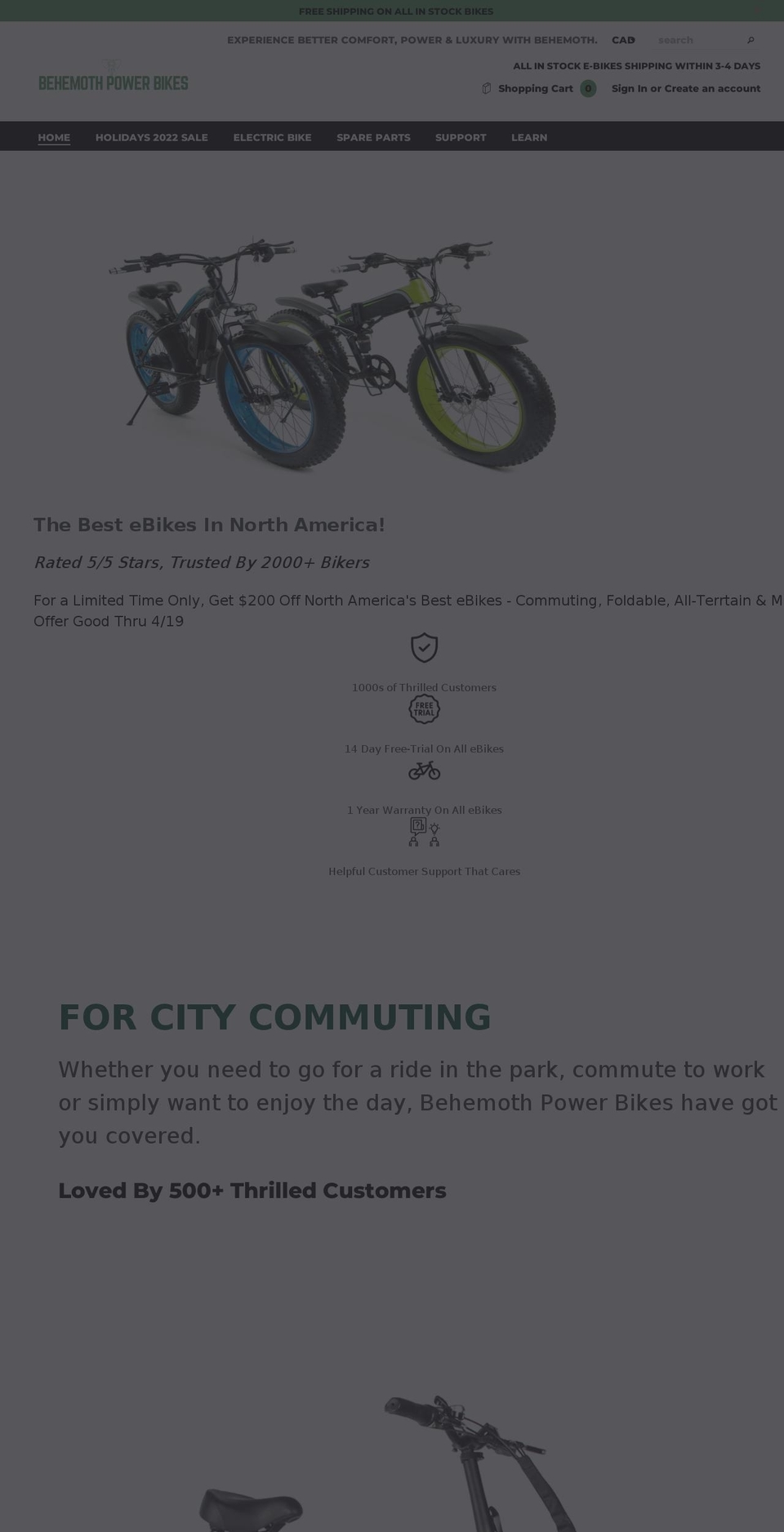 behemothpowerbikes.com shopify website screenshot