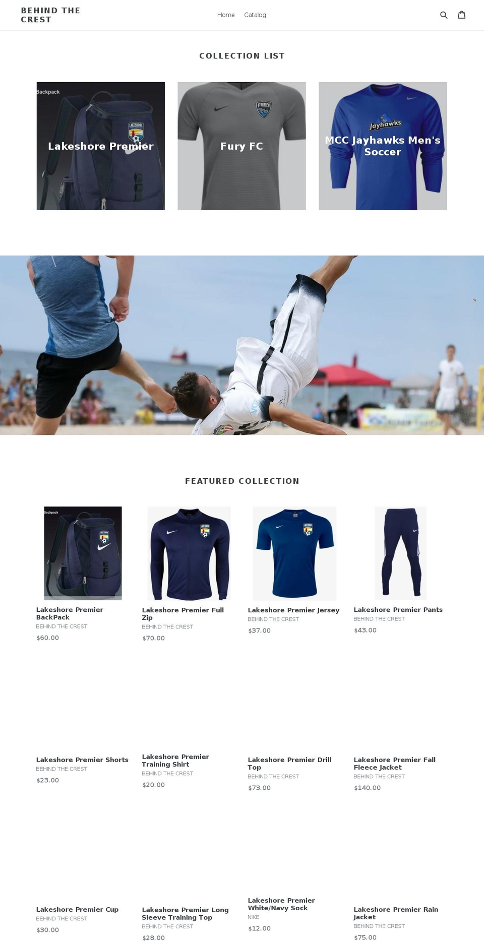 behindthecrest.com — Shopify storefront screenshot