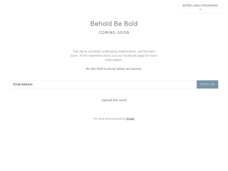 beholdbebold.com — Shopify storefront screenshot