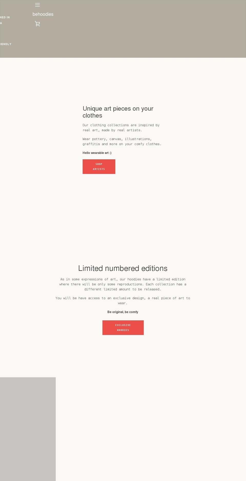 Narrative Warm Shopify theme site example behoodies.com