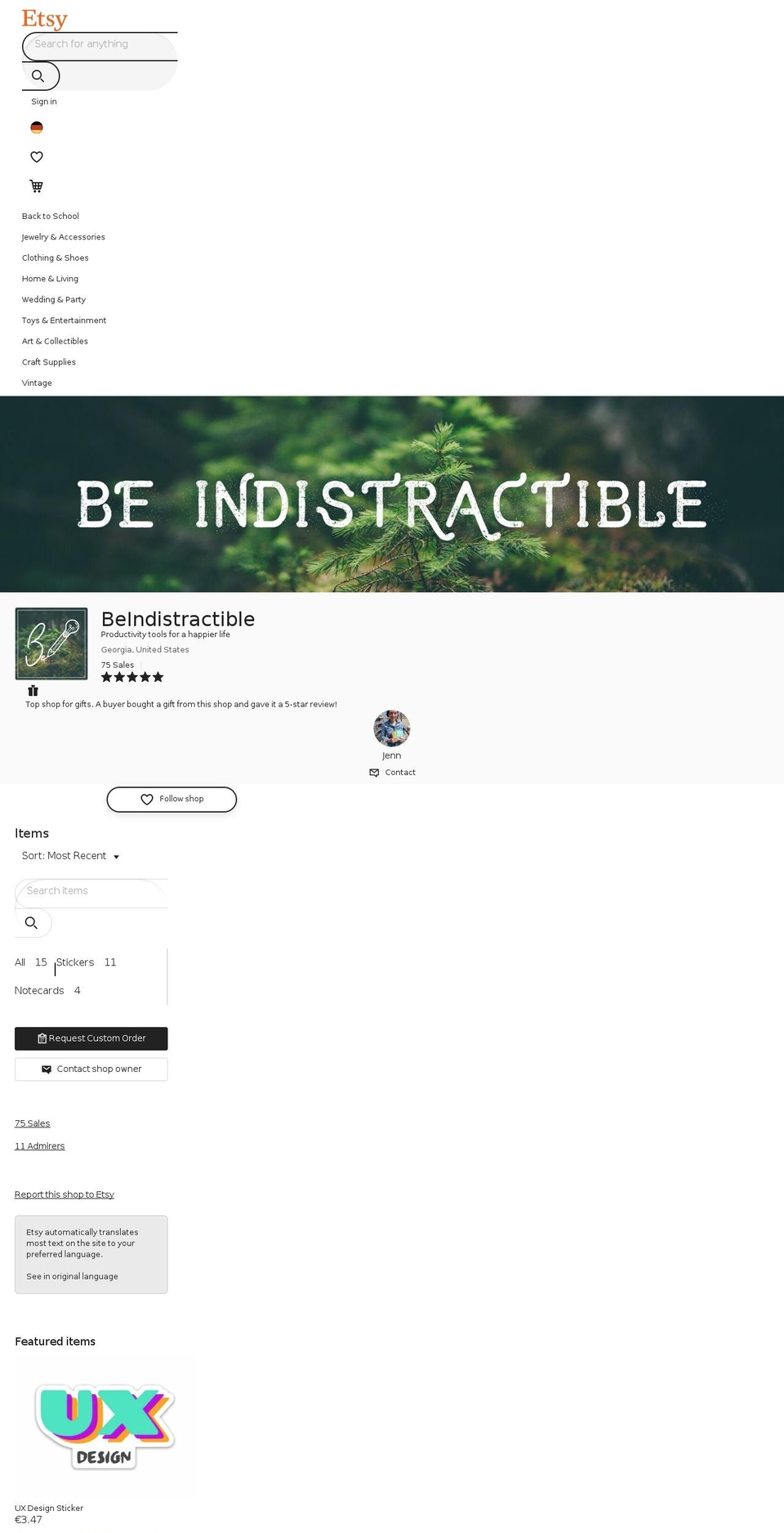 beindistractible.com — Shopify storefront screenshot