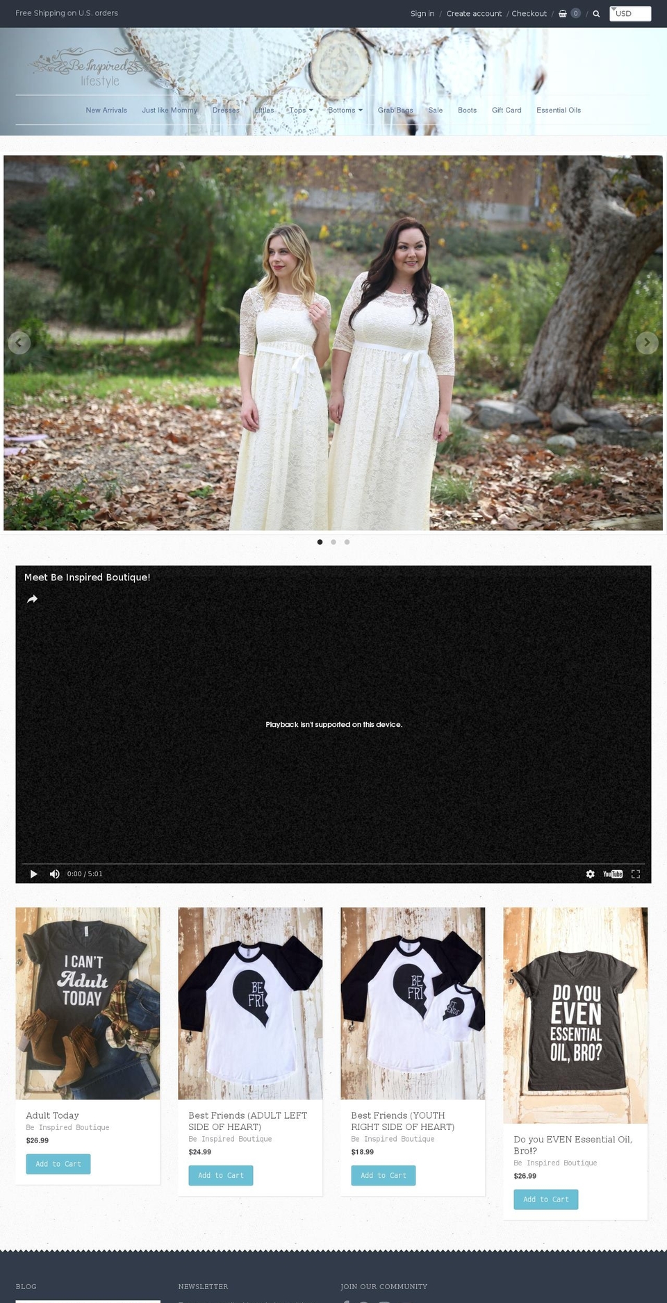 beinspiredboutique.com shopify website screenshot