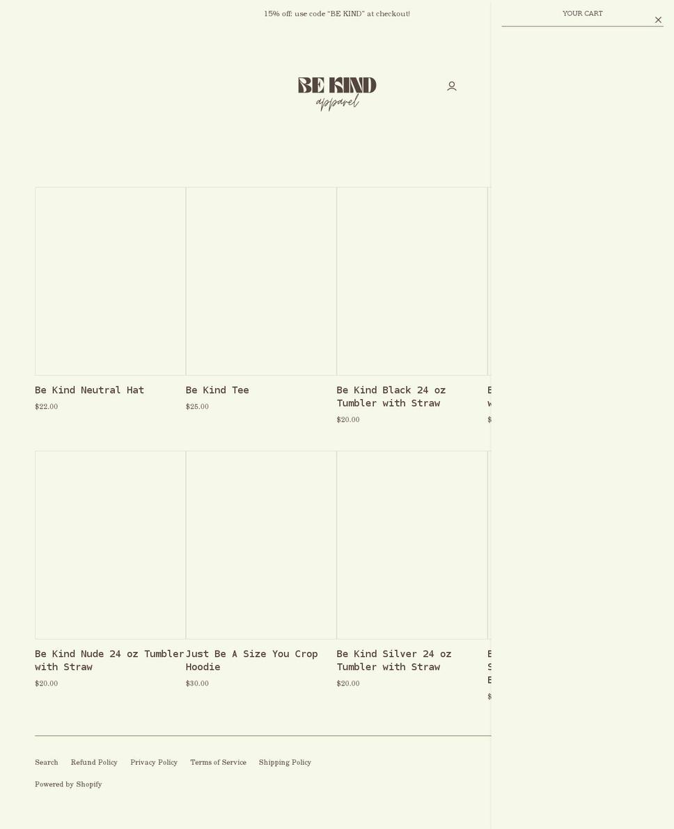 bekindapparel.com — Shopify storefront screenshot