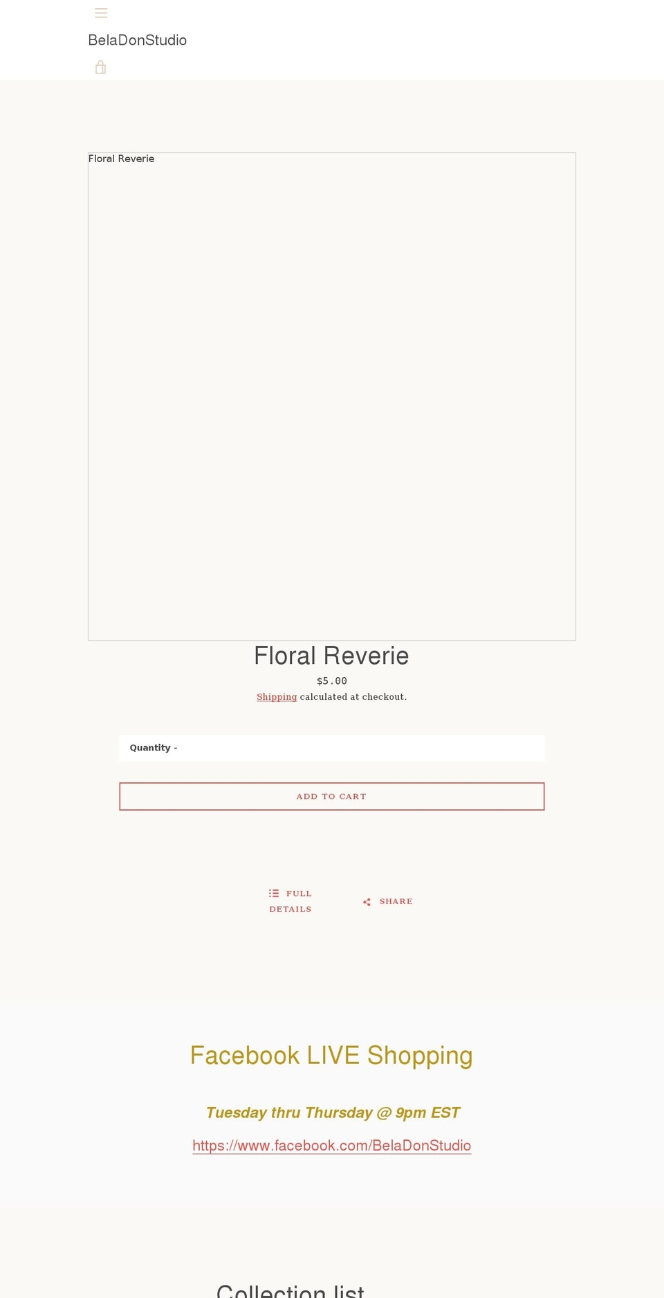 beladonstudio.com shopify website screenshot