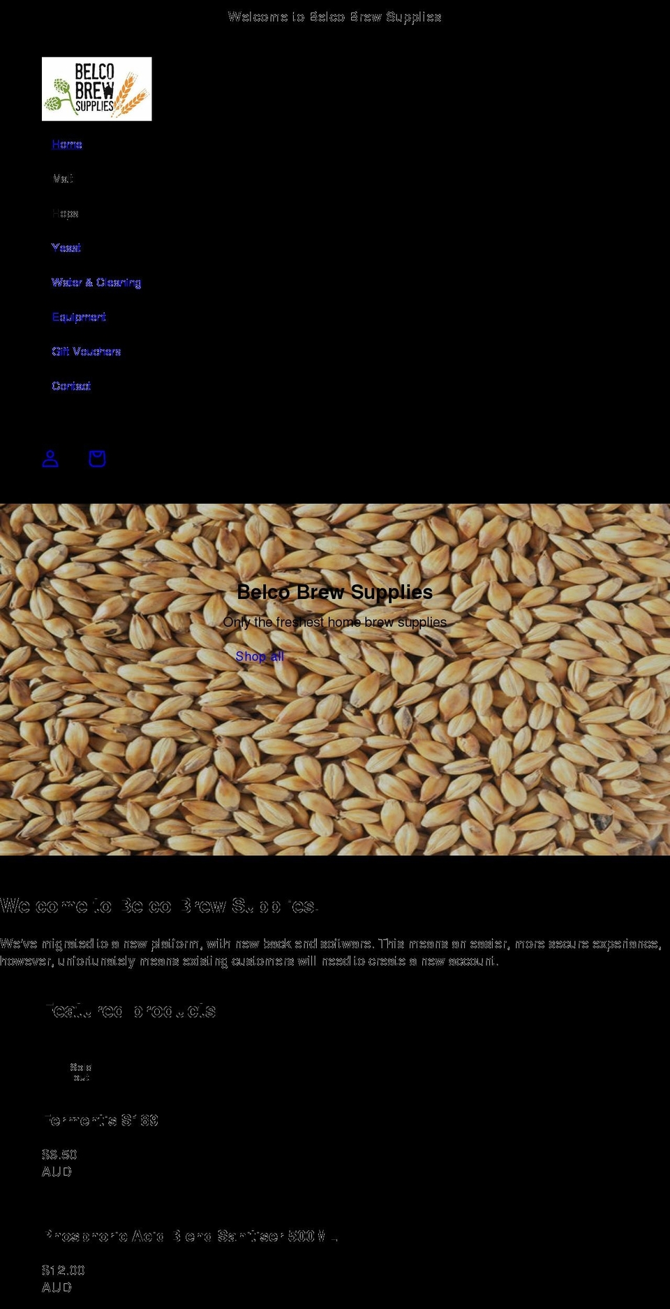 belcobrewsupplies.com.au shopify website screenshot