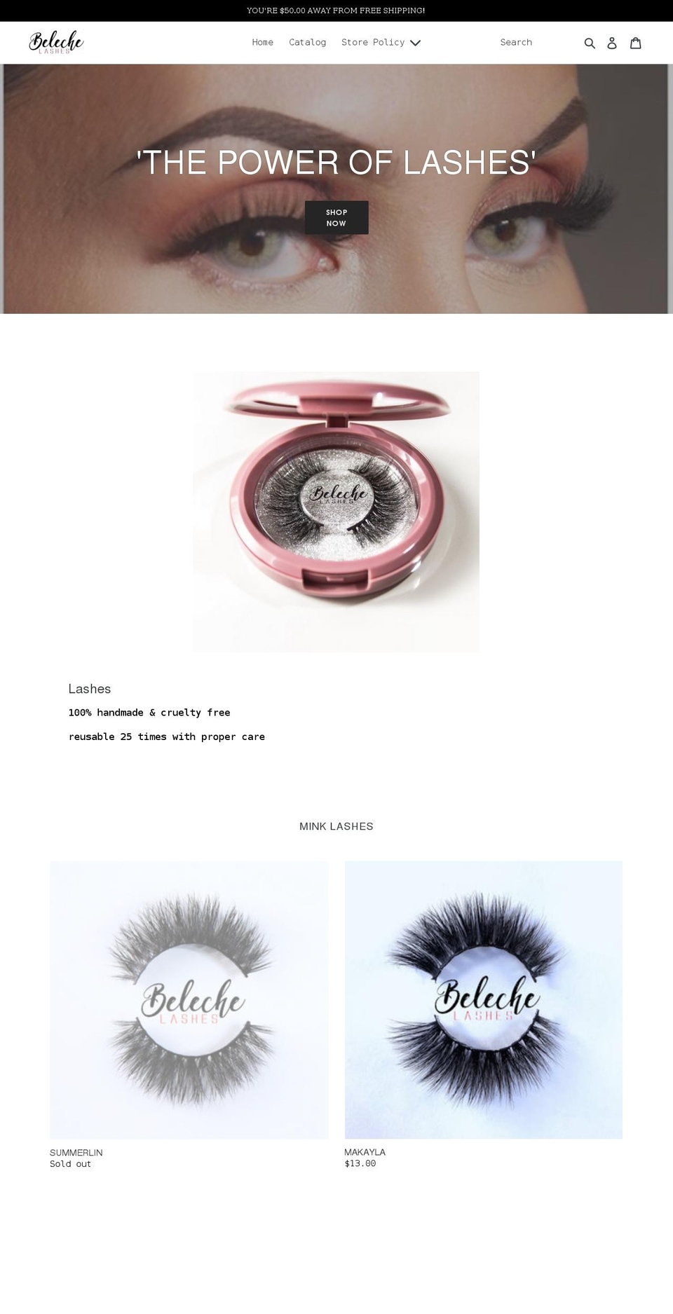 belechelashes.com — Shopify storefront screenshot