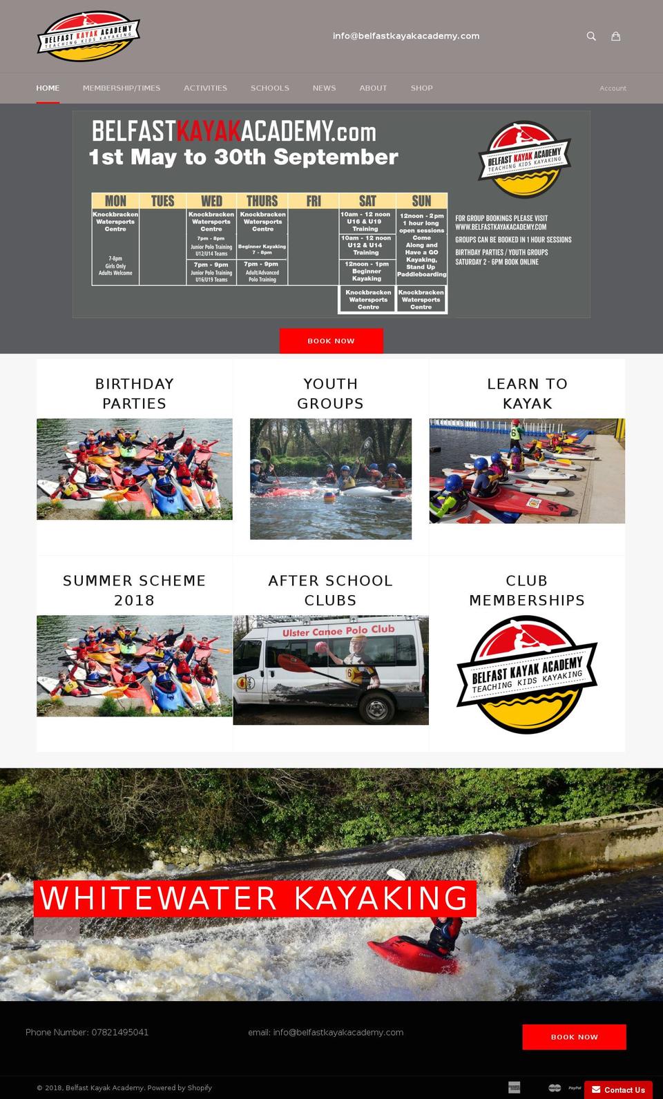 belfastkayakacademy.com shopify website screenshot