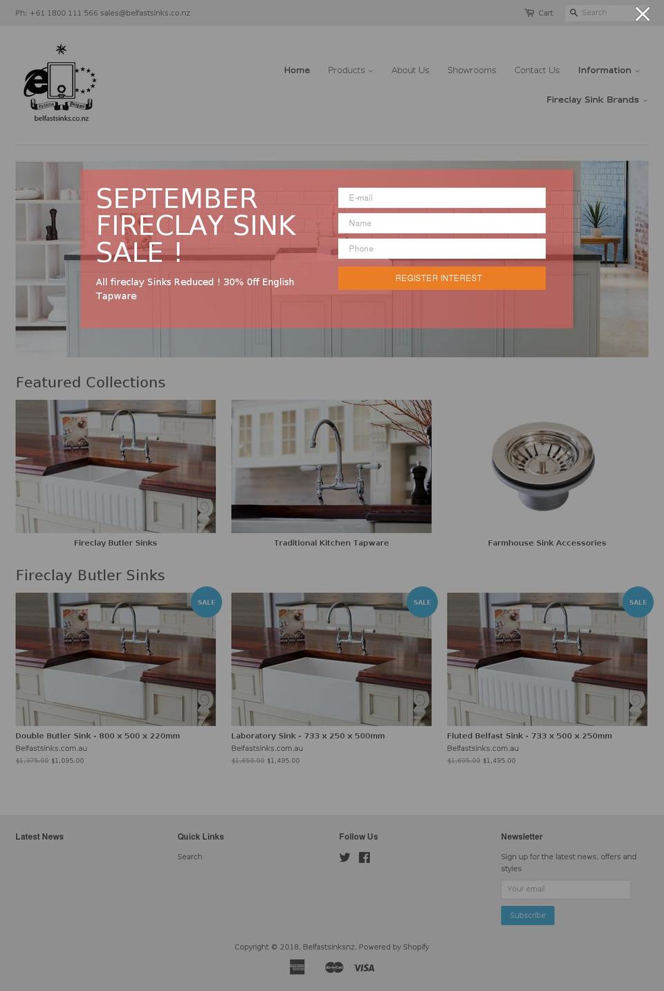 belfastsinks.co.nz shopify website screenshot