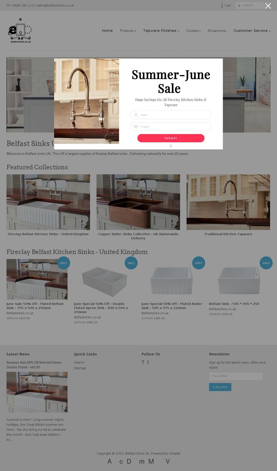 belfastsinks.co.uk shopify website screenshot