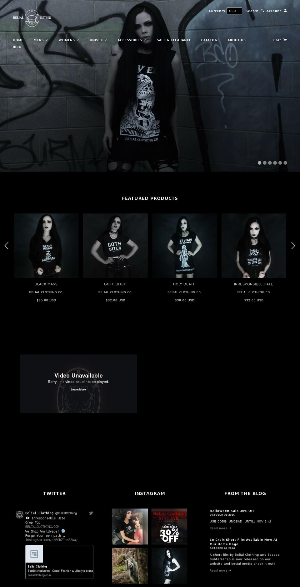 belialclothing.com shopify website screenshot
