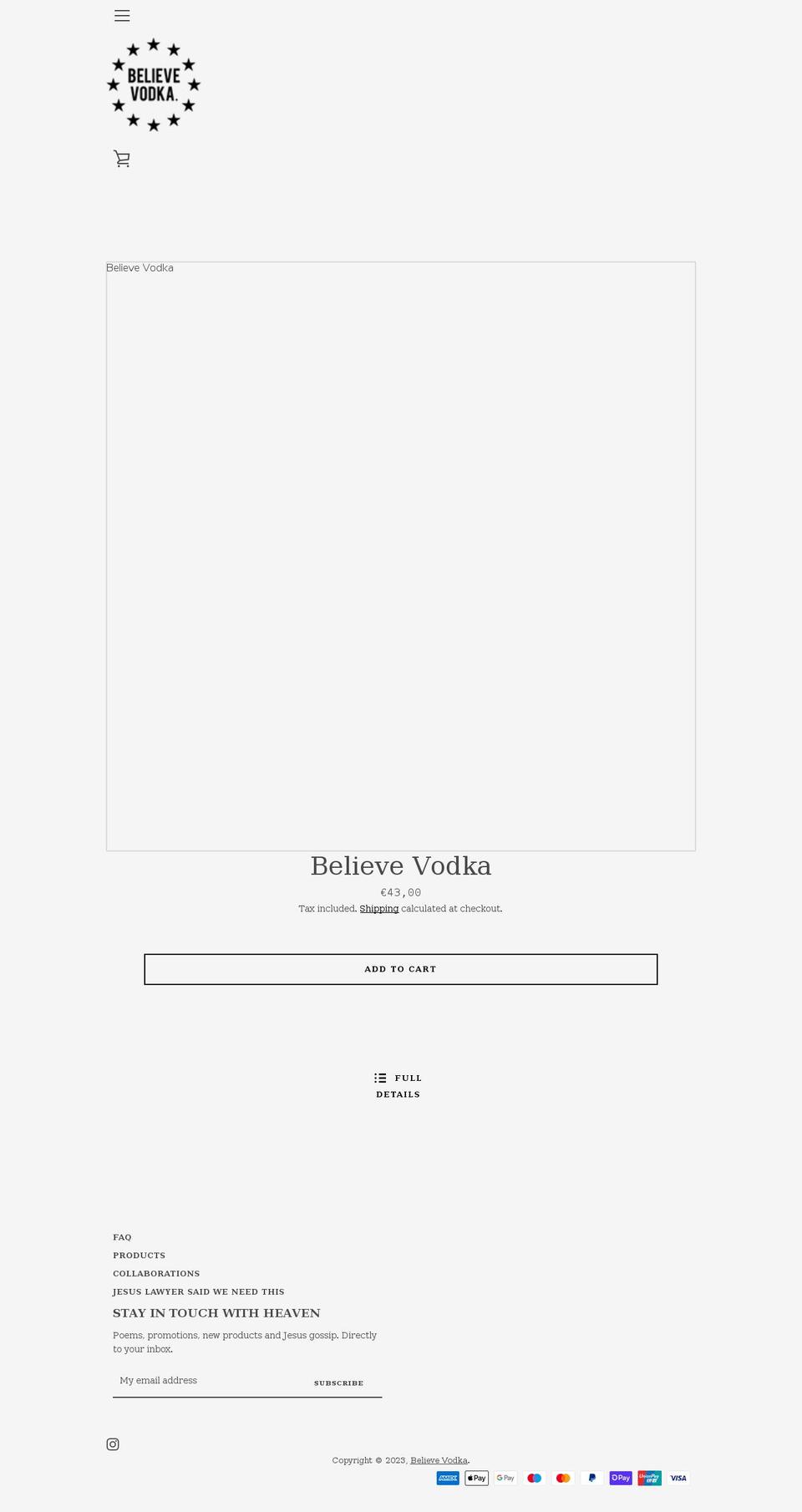 believe.vodka shopify website screenshot