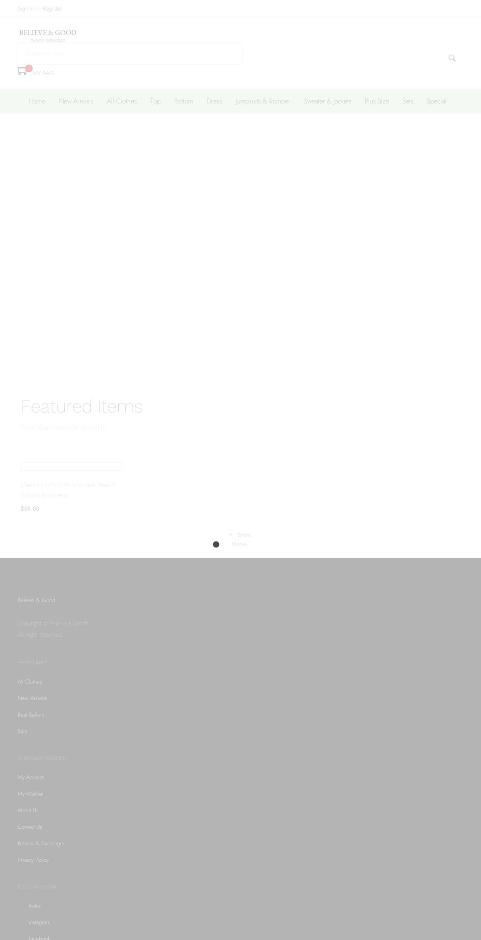 Lezada Shopify theme site example believeandgood.com