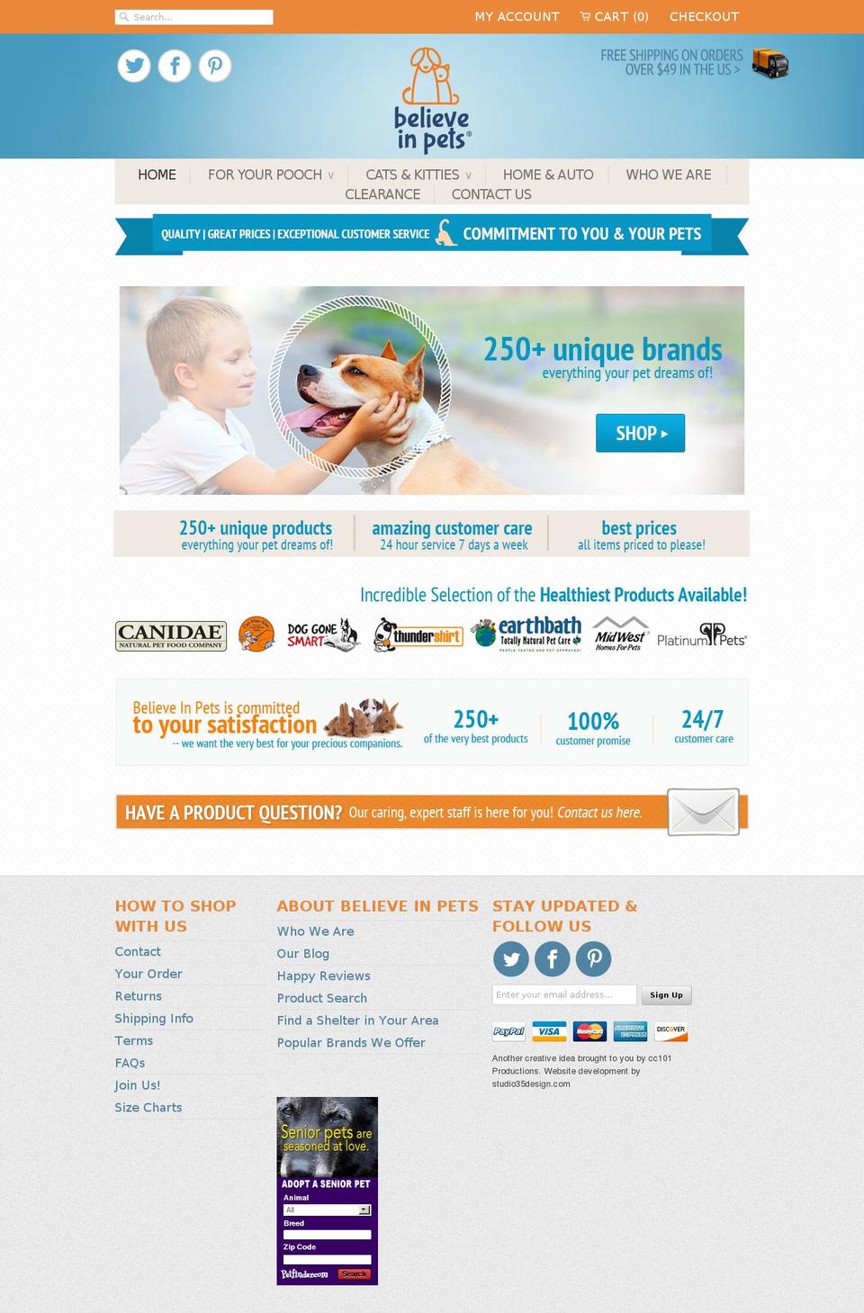 believeinpets.com shopify website screenshot