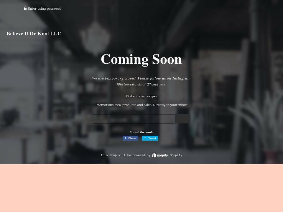 believeitorknot.com shopify website screenshot
