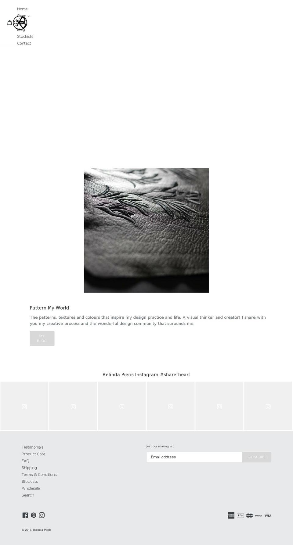 belindapieris.com shopify website screenshot