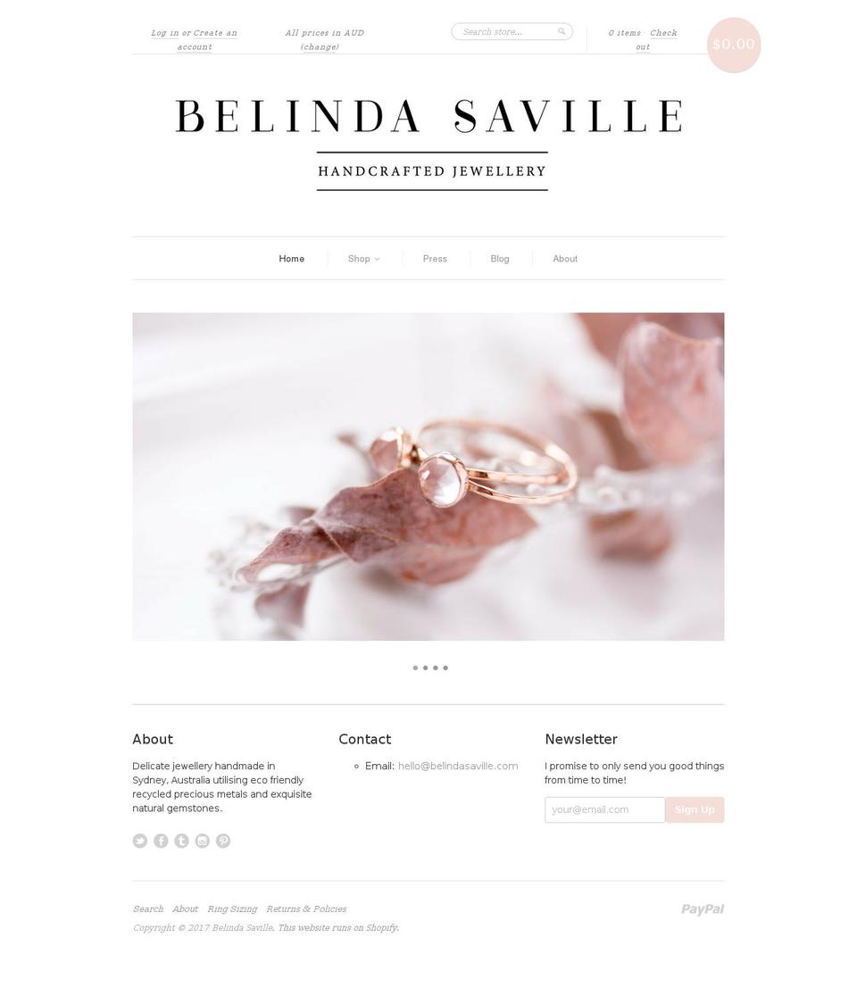 belindasaville.com shopify website screenshot