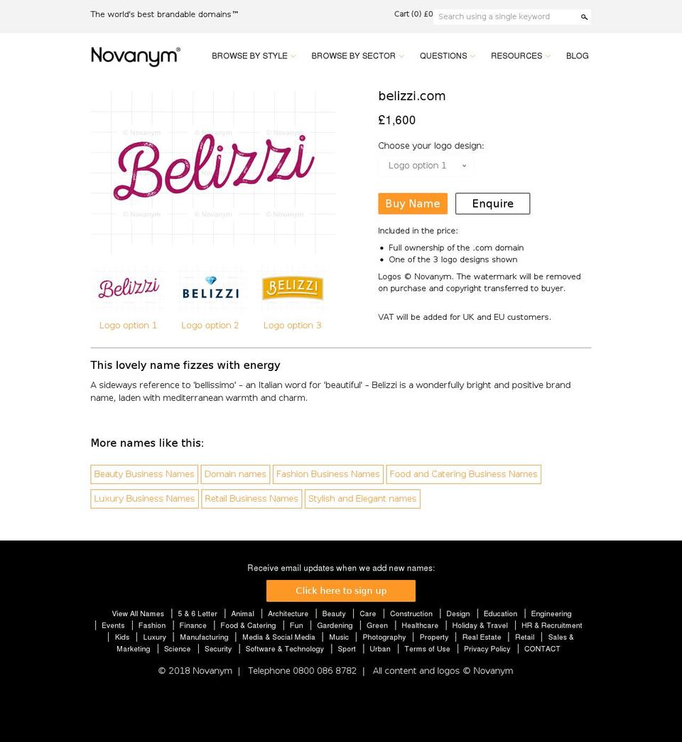 belizzi.com — Shopify storefront screenshot